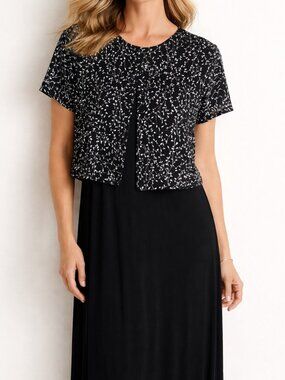 Ronni Nicole Black & White 2 Piece Pop-Over Easy Care Knit 16 Maxi Dress